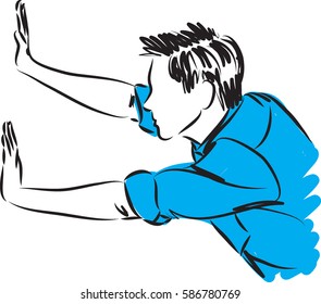 man pushing gesture vector illustration