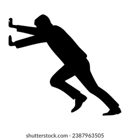 Man pushing or holding pose silhouette. Vector illustration