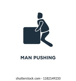 Man Pushing icon. Black filled vector illustration. Man Pushing symbol on white background. Can be used in web and mobile.