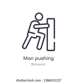 man pushing outline icon. isolated line vector illustration from behavior collection. editable thin stroke man pushing icon on white background