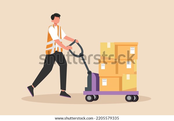 Man Pushing Packages Hand Pallet Warehouse Stock Vector (Royalty Free ...