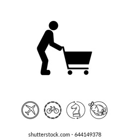 Man Pushing Shopping Cart Icon