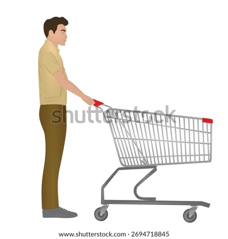 Man pushing a shopping cart, vector	