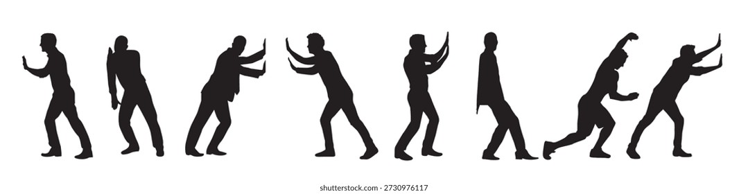 man pushing silhouettes vector illustration