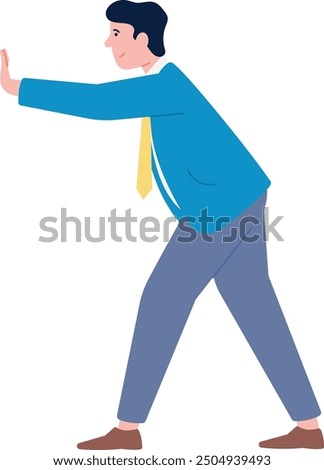 Man pushing something. Person standing against wall