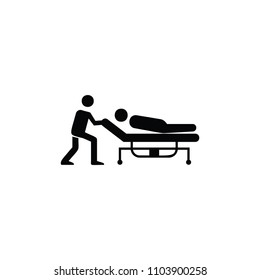 Man pushing the stretcher with a sick person icon black