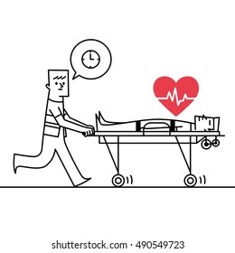 Man pushing stretchers icon. Vector illustration