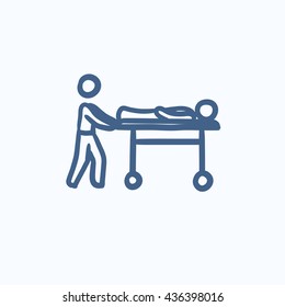 Man pushing stretchers vector sketch icon isolated on background. Hand drawn Man pushing stretchers icon. Man pushing stretchers sketch icon for infographic, website or app.