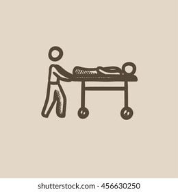 Man pushing stretchers vector sketch icon isolated on background. Hand drawn Man pushing stretchers icon. Man pushing stretchers sketch icon for infographic, website or app.