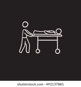 Man pushing stretchers vector sketch icon isolated on background. Hand drawn Man pushing stretchers icon. Man pushing stretchers sketch icon for infographic, website or app.