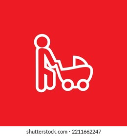 Man pushing stroller icon, graphic resource template, vector illustration.