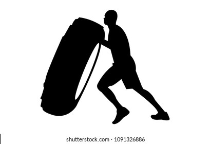 Man pushing a tire silhouette