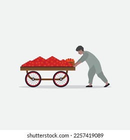 man pushing vegetable cart vector illustration