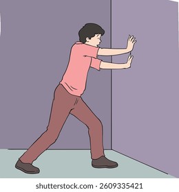 A man pushing the wall