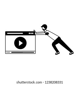 man pushing website video player