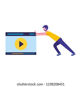 man pushing website video player