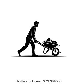 Man pushing a wheelbarrow filled with vegetables