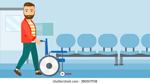 Man pushing wheelchair.