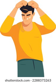 El hombre le puso la mano en la cabeza. Ilustración de dibujos animados.