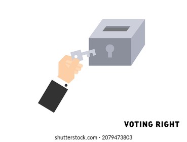 a man put a key to unlock ballot box polling vector illustration