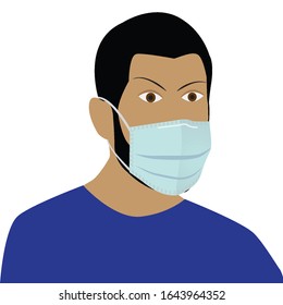 Man put mask on face for protect virus. Vector. EPS.file