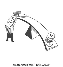 A man puts coins on a swing.