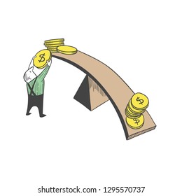 A man puts coins on a swing.
