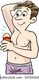A man puts deodorant under his armpits
