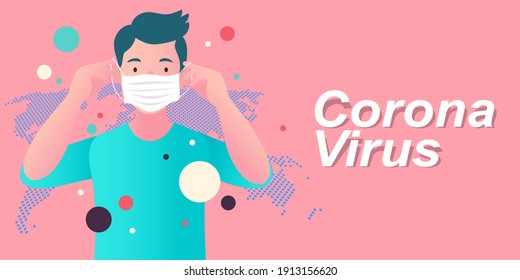 El hombre se pone una máscara facial. máscara blanca elegante durante una corona de virus pandémico. Máscara facial para la protección contra virus y bacterias.