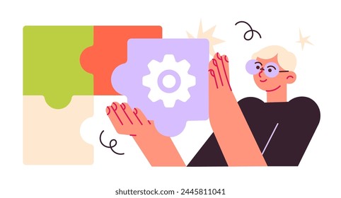Man puts the pieces of the puzzle together