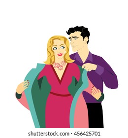 man putting coat on his girlfriend.good manners.etiquette