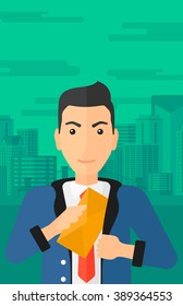 Man putting envelope in pocket.