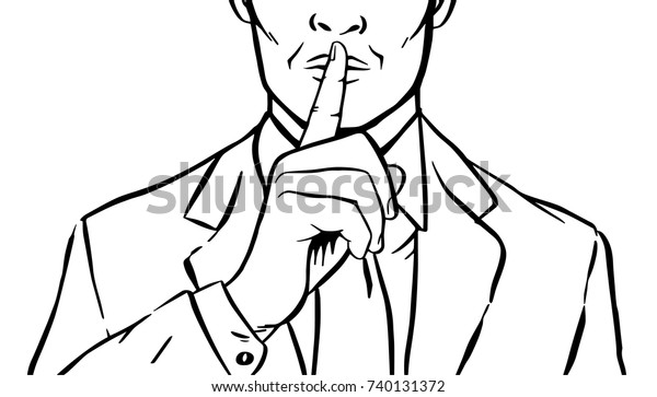 人差し指を唇に当てて静かにした男 静かに身振りをするのはしーっ ポップアートの漫画スタイル 白黒のベクターイラスト のベクター画像素材 ロイヤリティフリー