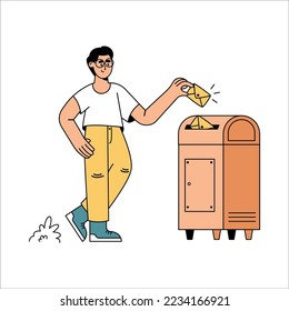 man putting letters in mailbox on white background vector illustration