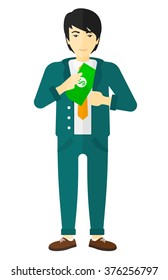 Man putting money in pocket.