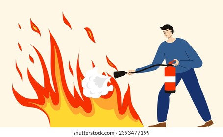 Man putting out fire illustration vector