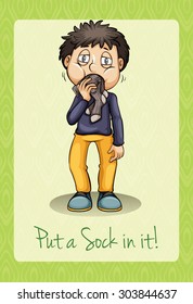 Man putting socks in mouth illustration