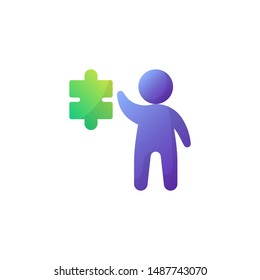Man with puzzle flat icon, vector sign, Business Solution colorful pictogram isolated on white. Symbol, logo illustration. Flat style design