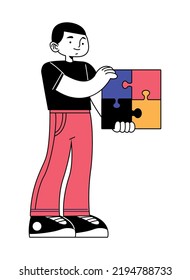 man with puzzle pieces character
