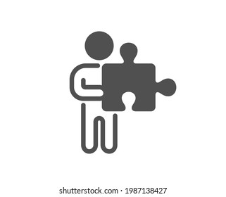 Man with Puzzle simple icon. Jigsaw piece sign. Business challenge symbol. Classic flat style. Quality design element. Simple puzzle icon. Vector