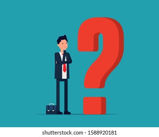 Man Puzzled And Contemplating, Thinking And Questions Concept, Vector Illustraiton In Cartoon Desing