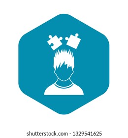 Man with puzzles over head icon in simple style isolated on white background