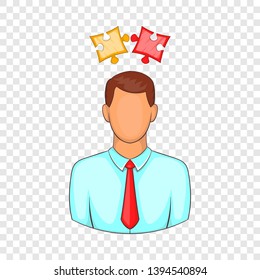 Man with puzzles over his head icon. Cartoon illustration of human emotion vector icon for web design