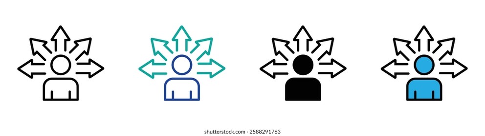 man with question decision icon, people choice lost, answer doubt, business direction crossroad, person in confuse, thin line symbol on white background - editable stroke vector illustration