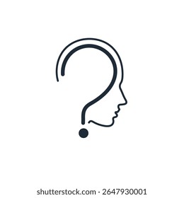 Un hombre con una pregunta en la cabeza. Pensar, tomar una decisión. Icono lineal de Vector aislado en fondo blanco. gestión.