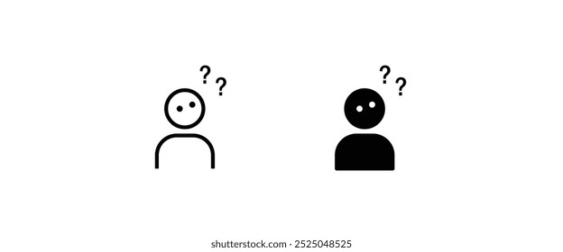 homem interrogação ponto confuso pensamento, tomada de decisão. Emoticon, emoji, linha facial e conjunto de ícones planos, traço editável isolado em branco, ilustração de contorno de vetor linear, estilo de design de logotipo de símbolo