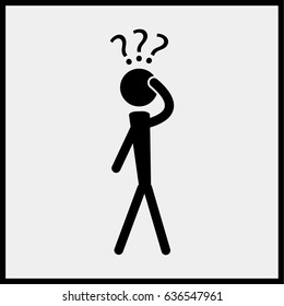 Man with question mark flat icon.