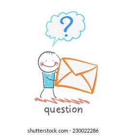 man with a question mark holds an envelope