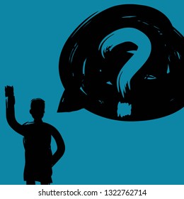 Man with Question Mark Illustration, Decision Making Concept, Vector, Community Outreach, Thought Provoking, Paint Text, Crisis Management, Solitary Person, Decision Making, Human Resources Concept