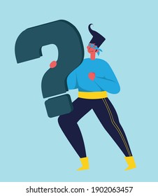 Man with question mark. Modern colorful vector illustration in the flat style.